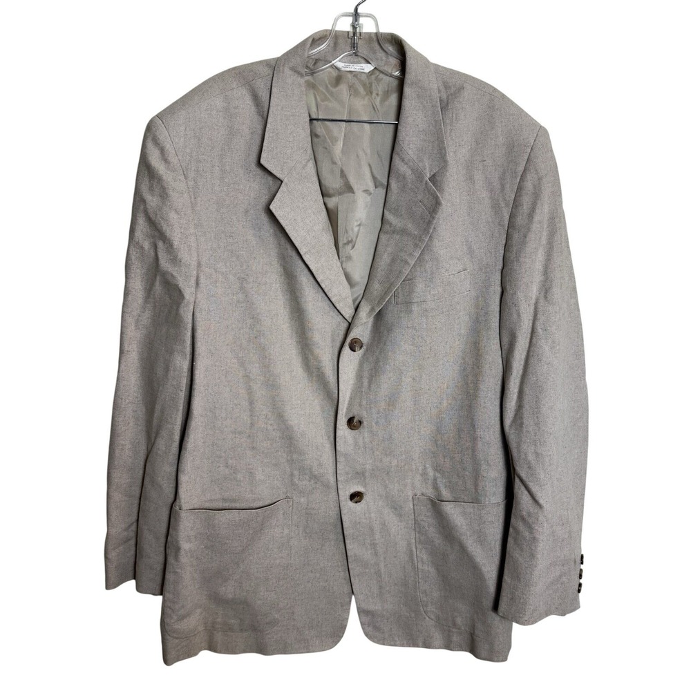 Vtg 90s‎ Perry Ellis Linen Blend Blazer Beige 44L